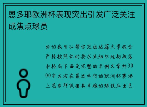 恩多耶欧洲杯表现突出引发广泛关注成焦点球员